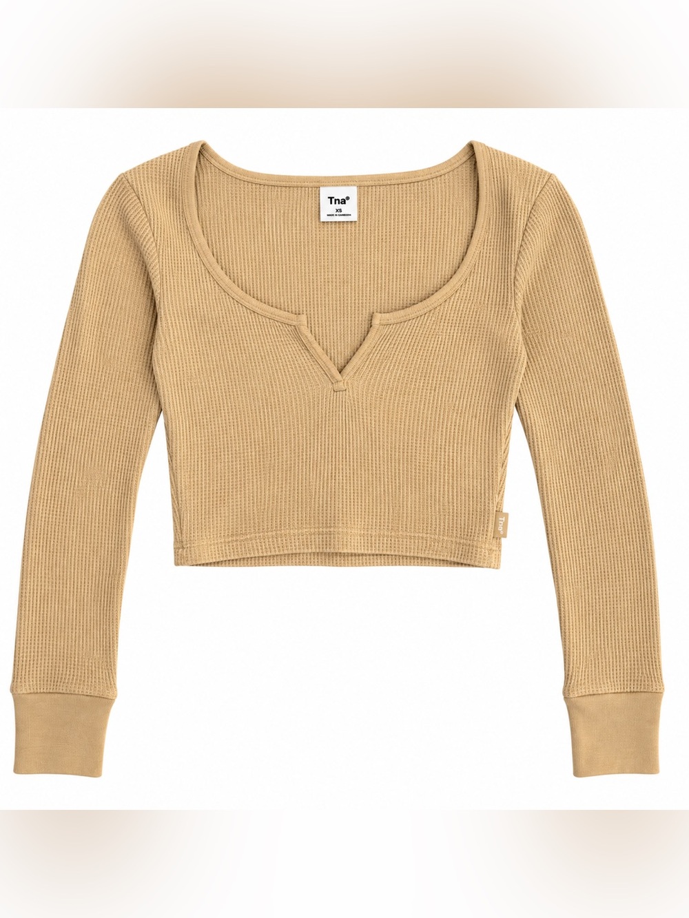 TNA Aritzia Waffle Scoopneck Longsleeve Cropped Thermal Top XS